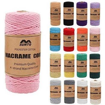 SUNTQ Cordón de macramé Algodón de poliéster trenzado de 4 hilos 3mm x 100m Cuerda de algodón suave para colgar plantas artesanales Colgar artesanías, decoración de tejer, hilo de algodón Melon rojo