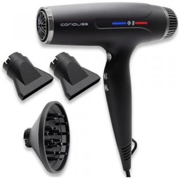 Secador de Pelo Profesional Corioliss Typhoon Black Chrome 2400W Silencioso Iónico Antifrizz Ligero con Difusor y 2 Boquillas