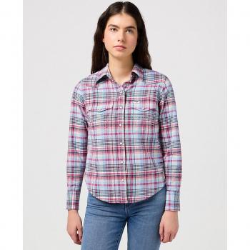 Camisa de mujer Wrangler de manga larga con estampado de cuadros y corte slim estilo Western