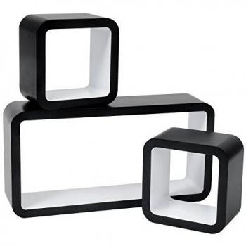 WOLTU Estantería de Pared Estantería Cubo Conjunto de 3 Estante Retro Colgantes CD Libreria Decorativo Baldas Flotante Pared Blanco/Negro RG9248ws