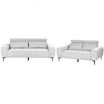 Conjunto de sala de estar moderno 5 plazas tapizado en tela gris con reposacabezas ajustables Vegamo