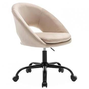 Silla de oficina redonda de terciopelo blanco roto con ruedas, modelo Pam, dimensiones 59x60x89 cm