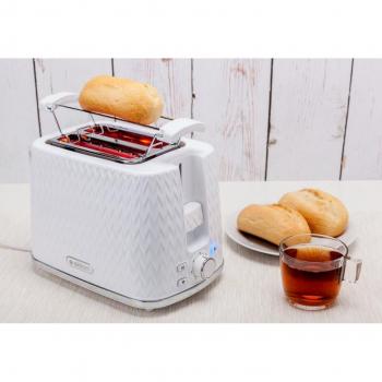 Tostadora Eldom TO265 NELE blanca, 2 rebanadas, potencia de 850W, función de descongelar, selector de tostado ajustable, bandeja recogemigas extraíble