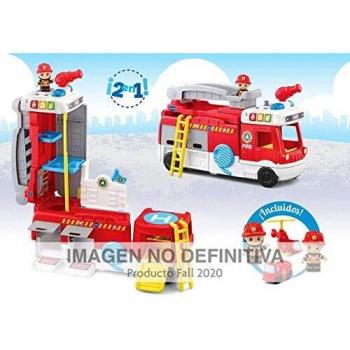 VTech- Camión de Bomberos 2 en 1, Convertible en estación. con más de 180 Canciones, Frases y melodías.