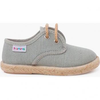 Pisamonas Bluchers Lino Cordones Y Base Yute - Zapato inglés de bebés de lino con cordones y base de yute