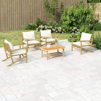 vidaXL 5-Piece Bamboo Garden Lounge Set with Cream White Cushions
