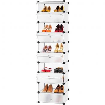 LANGRIA Estantería por módulos, Zapatero en Torre DIY 10 Cubos, Armario por Módulos Almacenamiento para Baño Aparador Habitación Salón Garaje, Blanco Translúcido