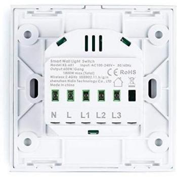 Greenice | Interruptor Inteligente Táctil Cristal 3 Vía 1800W Compatible Google Home/Alexa [HIT-KS-601-3]