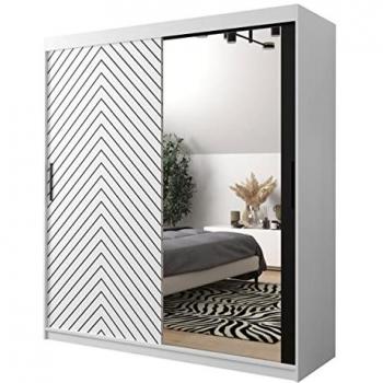 Armario Corredero Hartford 313, Negro, 180x200x62cm, 7 Estantes y Espejo