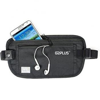 G2Plus Cinturón de dinero con ajustable elástica de seguridad funda de viaje hecha de un material RFID theft-prevention cintura bolsa para pasaporte Cash 26 cm * 14 cm * 0.2 cm multicolor negro 26 cm * 14 cm * 0.2 cm