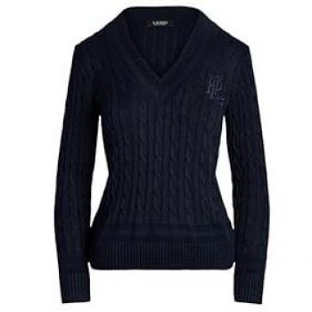 Jersey de mujer Lauren Ralph Lauren en punto de ochos, color azul marino, talla L