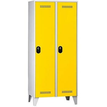Armario guardarropa Wolf 985566, altura de compartimento 1700 mm, 2 secciones, color gris claro y amarillo zinc
