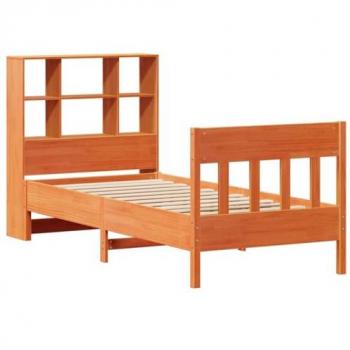 Cama sin colchón de madera maciza de pino marrón cera 100x200 cm