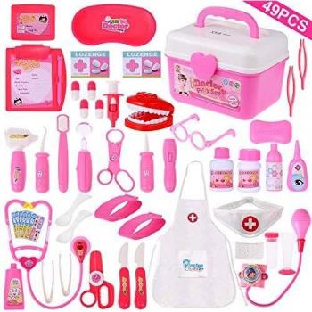 Faburo 49 Piezas Maletín de Médico de Juguete para Niños y Niñas, Juego de rol Médico Dentista Enfermera Kit Clínica Dental Juego Fingir Juego Herramientas Juguete Set Regalos para Niños
