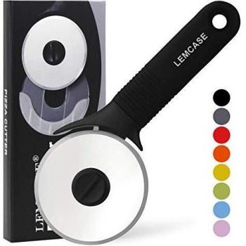 LEMCASE Cortador de Pizza, Cortapizzas - Pizza Cutter con Rueda de Acero Inoxidable y Mango de Silicona | Negro