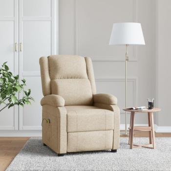 Sillón de masaje de tela color crema vidaXL con función de calor, 8 modos de masaje, reclinable, tapizado en tela suave y resistente, estructura robusta y patas antideslizantes