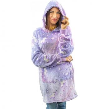 Capa Polar Lila Fluorescente Oversize con Capucha y Bolsillo Gigante