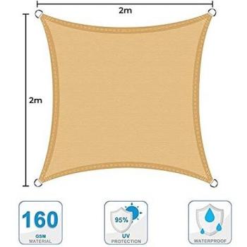 HAIKUS Toldo Vela Cuadrado 2x2 m, Vela de Sombra PES, Impermeable, Resistente y 95% Protección Rayos UV para Exterior, Jardín, Terrazas