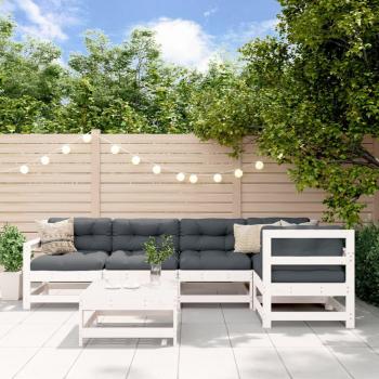 6-Piece White Solid Wood Garden Lounge Set with Cushions