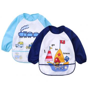 Truedays Baberos Blandos Pack de 2 Cartoon impermeable Smock para 6 meses-3 años,Chico