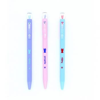 Bolígrafo Cute Hiding M&G 0,7 mm azul - Pack de 3 unidades surtido con tinta semi gel retráctil