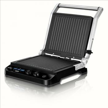 MPM MGR-11M Plancha Grill de Asar Doble, Contact Grill, Altura Adaptable, Abertura 180º, Placas Antiadherentes Extraíbles, Reguladores de Temperatura Independientes
