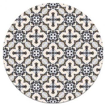 Alfombra Vinílica Redonda Baldosín Estilo Oriental Gris 150x150 cm - Antideslizante e Ignífuga para Cocina y Salón