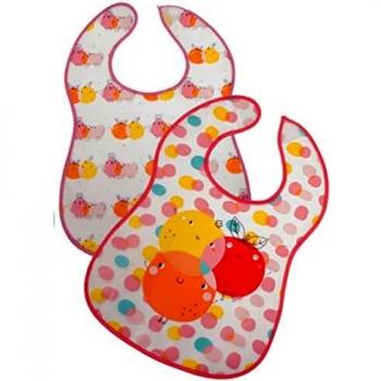 Babero junior 30 x 23 cm, PVC, rosa/amarillo, 2 piezas