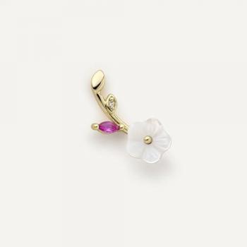 Pendiente Piercing Azalée de Plata de Ley 925 Bañado en Oro 18K con Flor de Nácar y Circonitas - Cierre a Presión para Mujer