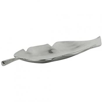 Cuenco Decorativo de Metal Aluminium en Forma de Hoja Plateada Brillante 68 cm Industrial Glamour