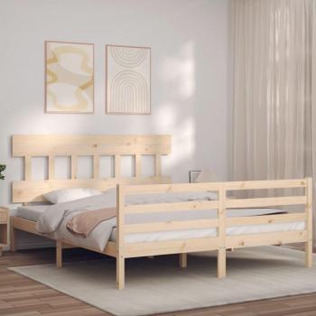 Estructura de cama de matrimonio con cabecero de madera maciza Vidaxl color marrón