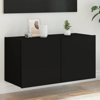 Mueble de TV de pared con luces LED negro 80x35x41 cm vidaXL