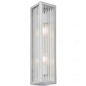 Aplique de pared Newham Steel, cristal, placa cromada, cristal estriado transparente, 2 bombillas, 7.5cm