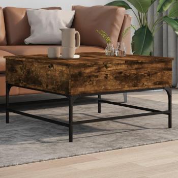 Mesa baja de centro de madera multicapa y metal en roble humo 80x80x45 cm