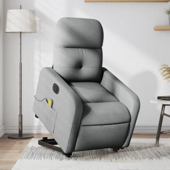 Sillón de masaje eléctrico reclinable elevable en tela gris claro, gris oscuro y negro - vidaXL