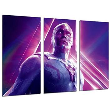 Set de 3 Cuadros Decorativos de Superhéroes Marvel - Impresión Digital sobre Madera, Avengers Infinity War (Vision) - XXL