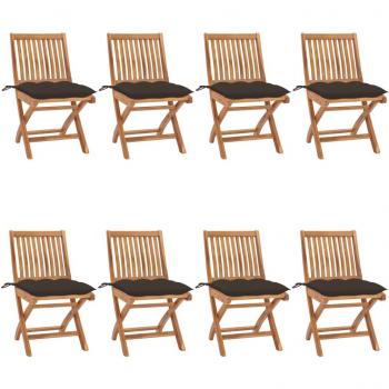 Folding Garden Chairs Set with Cushions - 8 pcs Solid Teak Wood