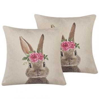 Conjunto de Cojines Decorativos Cuadrados de Algodón Gris Pardo con Estampado de Animales 45 x 45 cm Decoraciones de Pascua Tulipa