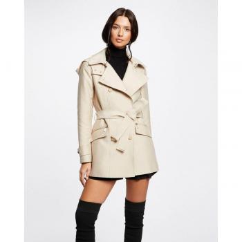 Morgan Women's Slim Fit Short Trench Coat with Belt and Hood