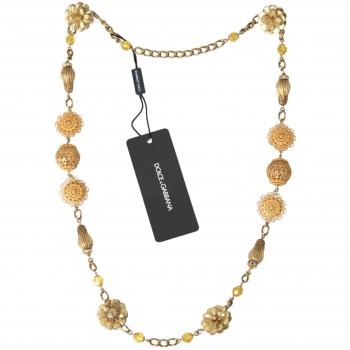 Dolce & Gabbana Crystal Flower Filigree Gold Brass Statement Necklace