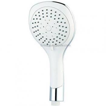 Kibath 258111 Mango Ducha de Mano maneral Redondo 5 Posiciones Cop. Ligero, con Efecto Natural, Lluvia espumosa, Espuma, hidromasaje y Chorro. Fabricada en ABS Blanco y Cromo Brillo. Sistema antical