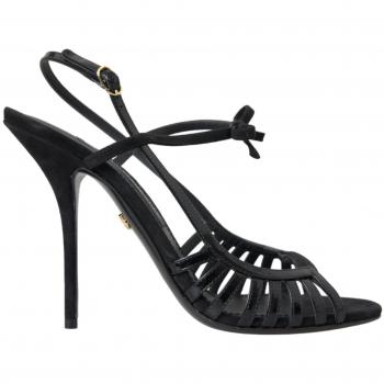 Dolce & Gabbana Black Stiletto Suede Strap Sandals, EU39/US8.5, UK6, US9