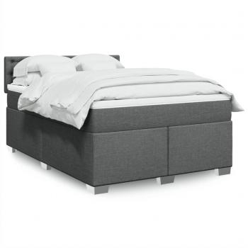 Cama Box Spring con Colchón de Tela Gris Oscuro 140x190 cm