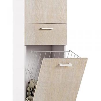 Mueble Multiusos con Cesto Porta Ropa Blanca y Puerta de Roble 45x32x195 cm