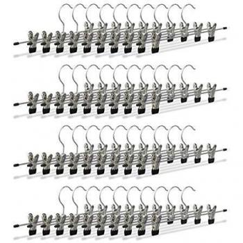 Set de 40 perchas ajustables para pantalones y faldas, metálicas con ganchos antideslizantes, color negro y plateado, dimensiones 9 x 35,5 x 2,5 cm