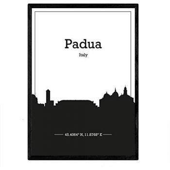 Póster Mapa de Padua, Italia - Lámina Skyline con Sombra Negra - Tamaño A4 Sin Marco