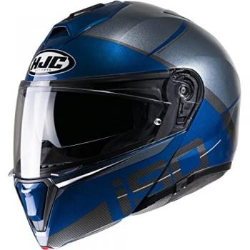 HJC Casco Modular I90 May Doble Homologación P/J - Policarbonato Resistente, Gris Azul, Tamaño S, Azul Mate-Gris