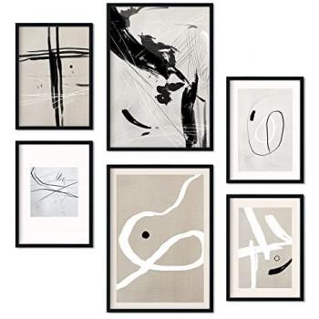 Set de 6 Posters Kline con Estética Collage para Decoración de Interiores en Tamaños A3 y A4 con Marco Negro