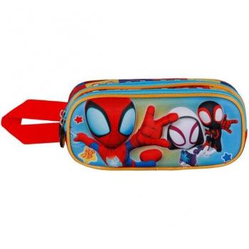 Estuche portatodo 3D Spiderman Marvel doble con relieve y cremallera azul