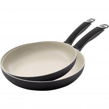 Kuhn Rikon cerámica sartenes, 2 piezas., parrilla, sartén, negro, aluminio, diámetro de 22 cm & diámetro 26 cm, 31324